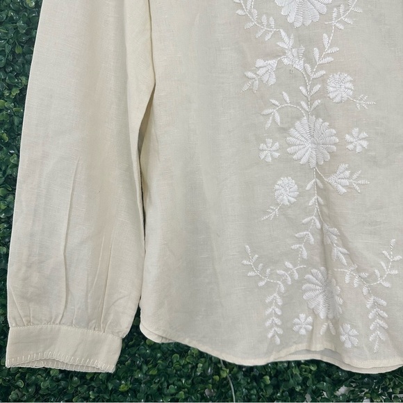 Gap Embroidered Tie-Front Top in Linen Blend Long Sleeve Embroidered Size M - Picture 4 of 7